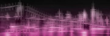 Stad Vormen SKYLINE van MANHATTAN EN de BROOKLYN BRIDGE | roze van Melanie Viola