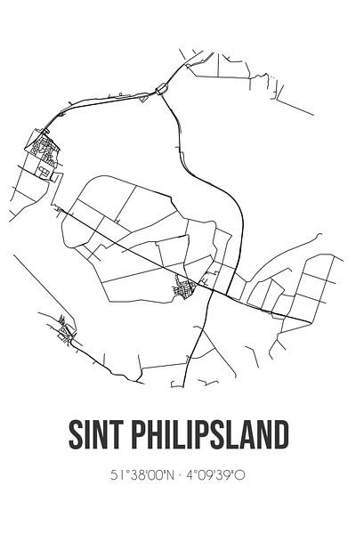 Sint Philipsland (Zeeland) | Map | Black and white by Prints of Place