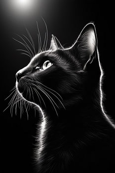 Schwarze Katze mit Hintergrundbeleuchtung