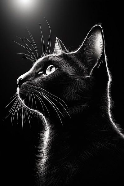 Schwarze Katze mit Hintergrundbeleuchtung von Patricia Hofmeester