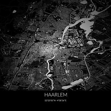Zwart-witte landkaart van Haarlem, Noord-Holland. van Rezona