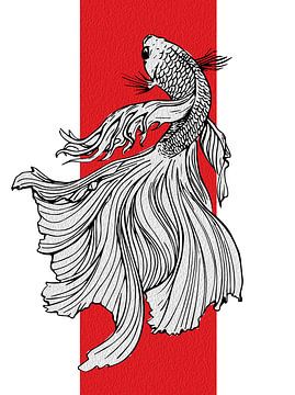 Sierlijke Betta Fish Lijn Art - Japanse Minimalistische Stijl van Ramy Salah Hefny