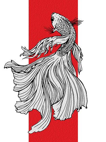Sierlijke Betta Fish Lijn Art - Japanse Minimalistische Stijl
