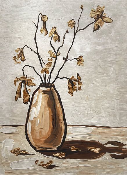 "zo is het leven" Sfeervol warm kunstwerk in aarde en goud tinten