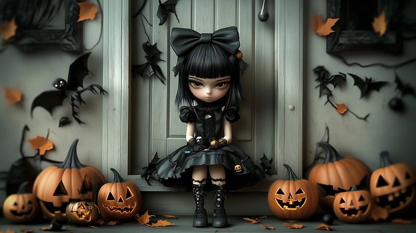 Cute Gothic Halloween Girl by Jan Bechtum