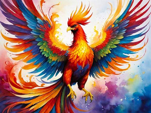 Phoenix volant en peinture colorée
