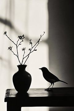 Vogel en bloemen in silhouet van Imperial Art House