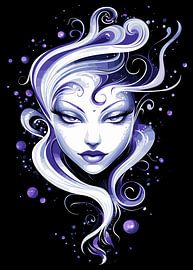 Visage de sirène avec cheveux flottants dans les tons lilas sur Pixelbull Design