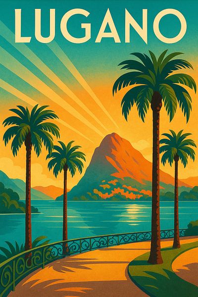 Lugano Meer Art Deco Reisposter van Travel Shop