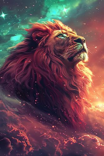 Lion magique sous un ciel étoilé
