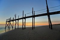 Scaffolding at Cape North (Texel) at sunrise