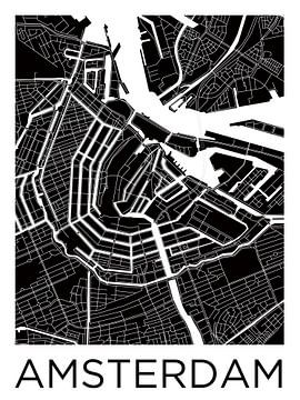 Anneau de canal d'Amsterdam Plan de la ville ZwartWit sur WereldkaartenShop