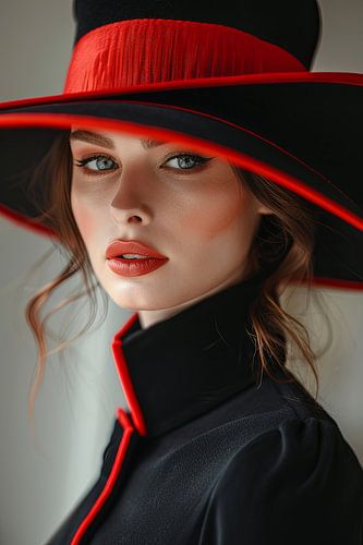 woman with hat and red lips