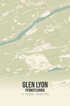 Vintage landkaart van Glen Lyon (Pennsylvania), USA. van Rezona