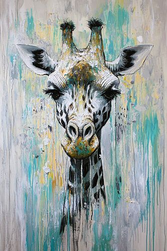 Giraffe in kleurrijke verfstreken