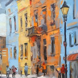 Colourful city in orange yellow and blue by Emiel de Lange