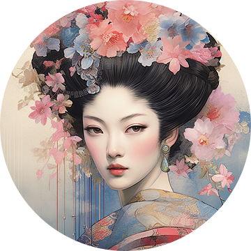 Geisha met bloemenkroon van Peter Balan
