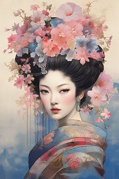 Geisha avec couronne de fleurs sur Peter Balan