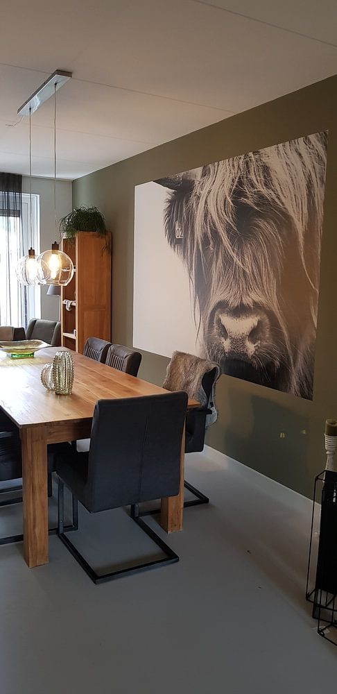 Portret Schotse Hooglander zwart-wit van Sandra van Kampen