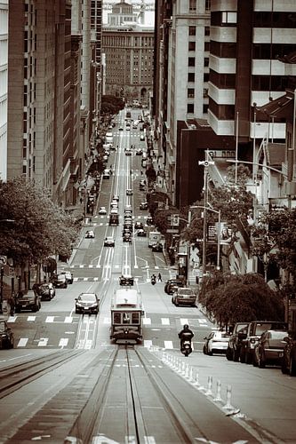 Zwart-wit kabelbaan San Francisco