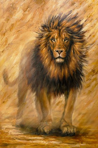 Peinture d'un lion dans le désert sur Isabel imagination