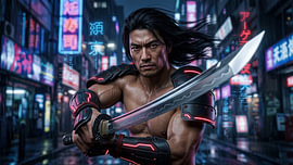 Japan, Neon Samurai by my pixel art