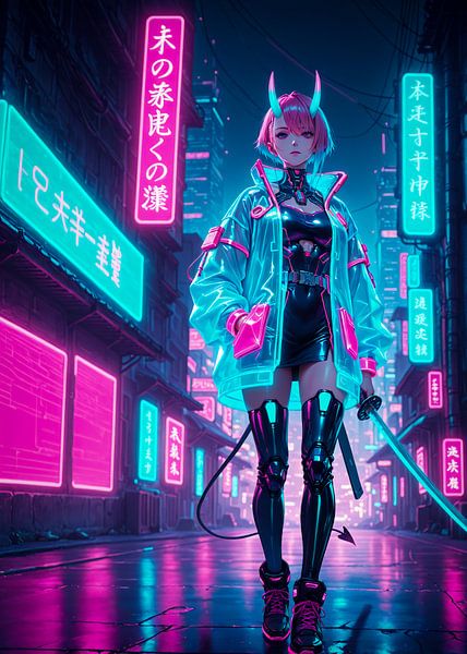 Anime Samurai Meisje Cyberpunk Stijl Japan van Ruzerin