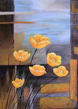 Painting with yellow spring flowers by Bobsphotography