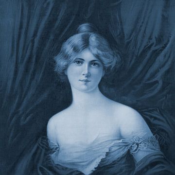 Vintage portret van een jonge vrouw in retro blauw. van Dina Dankers