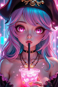 Dark Fantasy Anime Wandbild: CALYPSERA – Sexy Anime Piraten Girl mit ihrem leuchtenden Trinkbecher