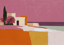 Mediterranes Haus am Meer in Pink und Orange von Niklas Maximilian