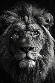 Surreales Porträt eines Löwen mit Brille von Digitale Schilderijen