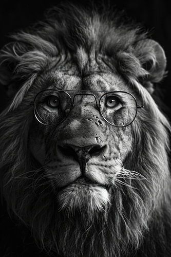 Surrealistische portret van de leeuw met bril