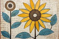 Zonnebloem | Zonnige symfonie | Madhubani bloemenschildering van Blikvanger Schilderijen thumbnail