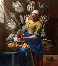 Het melkmeisje van Johannes Vermeer met een bloembehang van Balthasar  van Digital Art Studio thumbnail