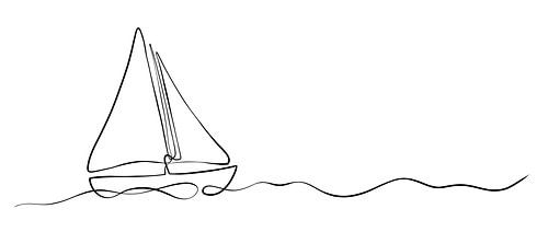 Segelboot auf See - maritime Malerei Strichzeichnung