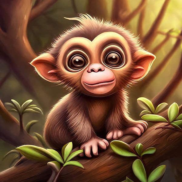 Illustration d'un singe mignon dans un arbre par Laly Laura