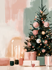 Pastellfarbener Weihnachtsbaum bei Kerzenschein von Mosaic Dialogue