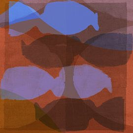 Abstract organic shapes in blue, lilac, terracotta. by Dina Dankers