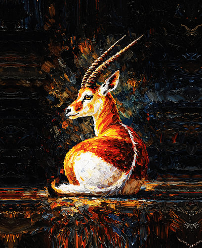Gazelle im goldenen Schatten – Tiergemälde im Chiaroscuro-Stil