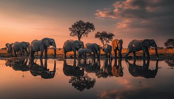 Kudde olifanten bij het water panorama van TheXclusive Art