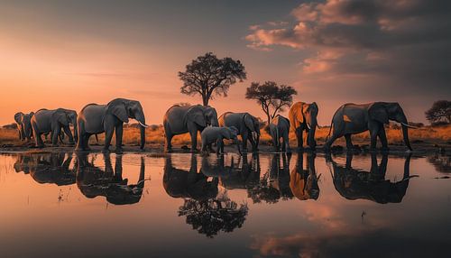 Elefantenherde am Wasser