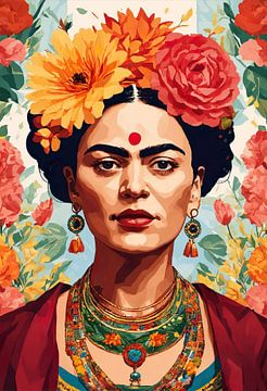 Frida en bloemen van Dreamy Faces
