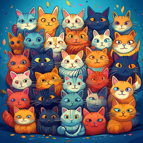 Des rangées de chats colorés