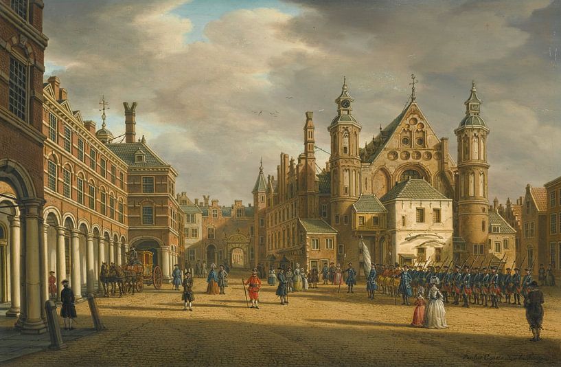 Den Haag, Gezicht op het Binnenhof naar het noorden met de Ridderzaal, Paulus Constantijn la Fargue van Meesterlijcke Meesters
