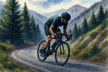 Tegen de berg op (wielrennen klimmen alleen natuur stilte man racefiets stoer fietsen bergen) van Natalie Bruns