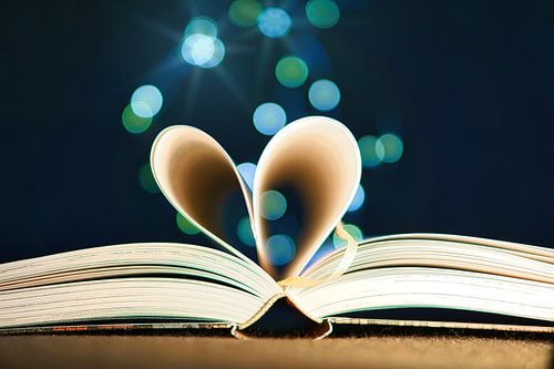 Opengeslagen boek met bladzijden, tot op het hart geslagen