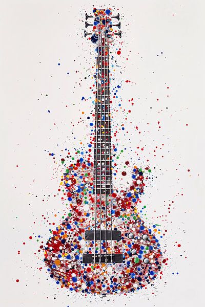 Colourful abstract guitar with paint splashes by Art & Soul Creations