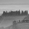 Monochrome Toskana im Format 6x17, Landschaft bei San Gimignano II von Teun Ruijters