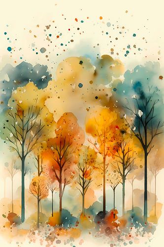Herfst aquarel bomen